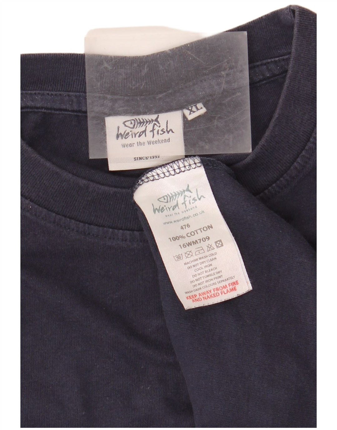 WEIRD FISH Herre grafisk T-shirt top XL marineblå bomuld