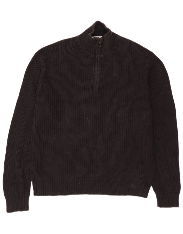 Calvin Klein Herre Zip Neck Jumper Sweater Stor Sort Bomuld