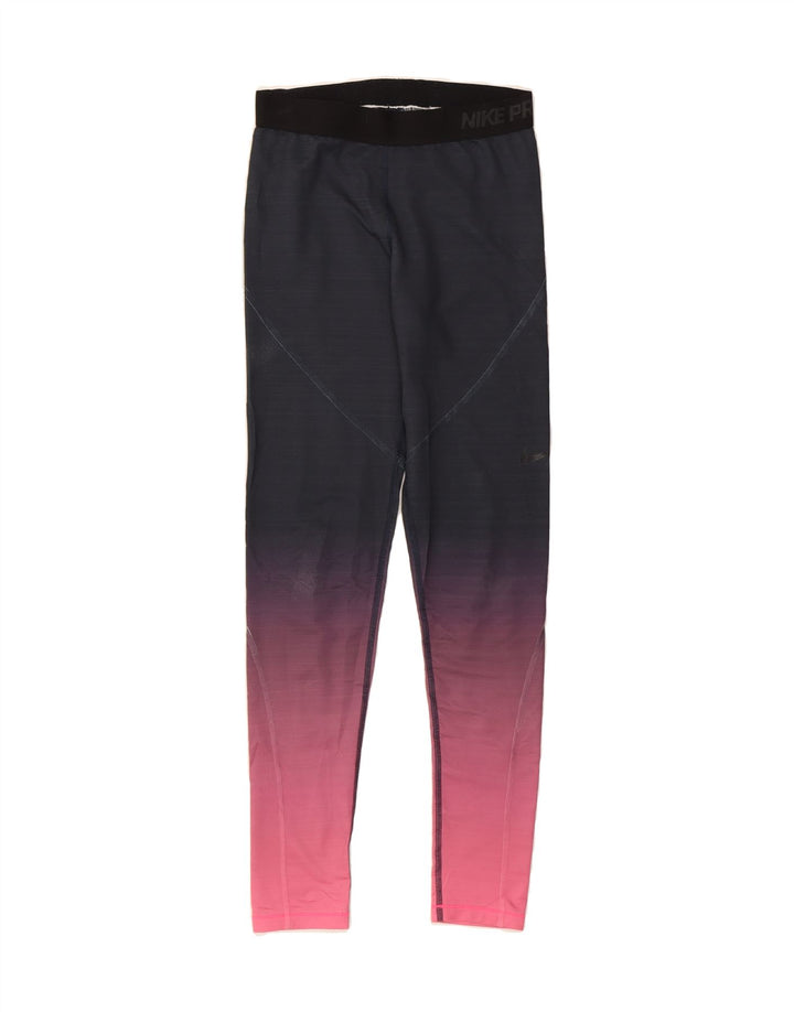 NIKE Womens Leggings UK 12 Medium  Navy Blue Colourblock Polyester Vintage Nike and Second-Hand Nike from Messina Hembry 