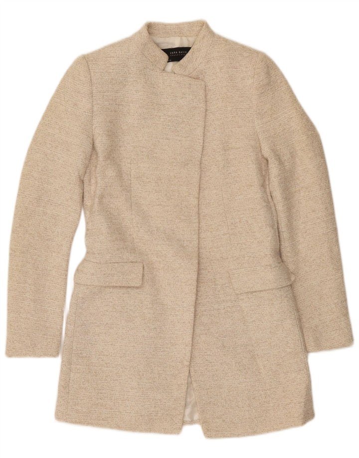 Zara Womens Open Overcoat UK 10 Small Beige Bomuld