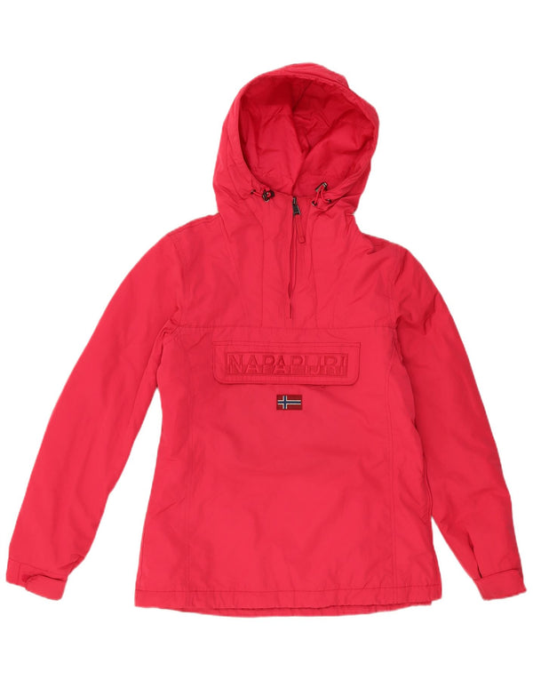 Napapijri Kvinder Oversized Grafisk Hætte Anorak Jakke UK 10 Lille Rød