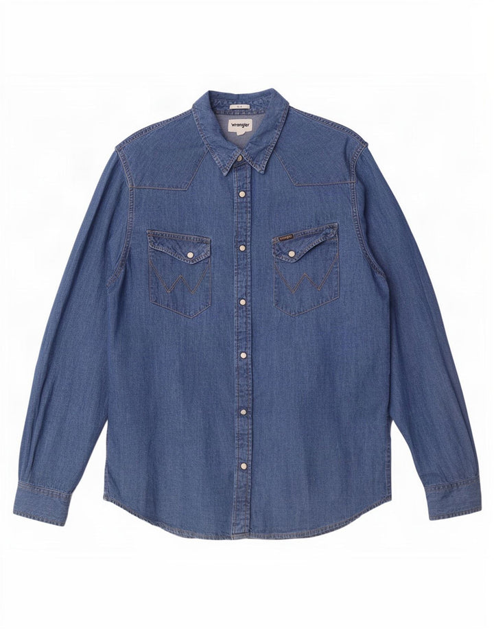 Wrangler Herre Slim Fit denimskjorte Stor blå bomuld