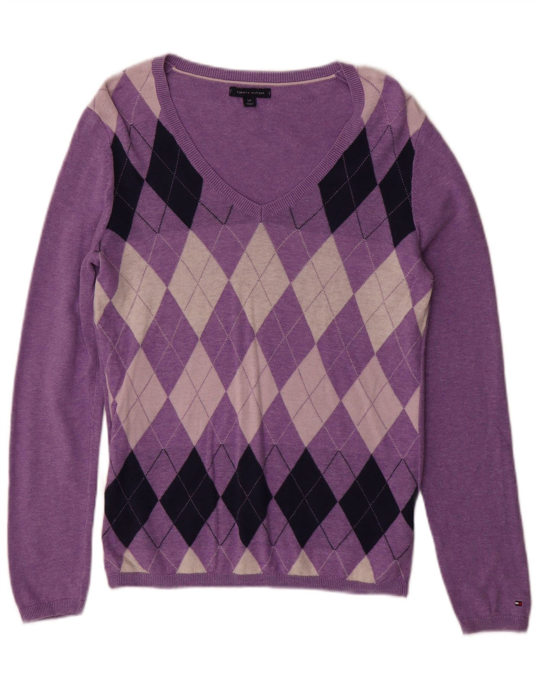 TOMMY HILFIGER Dame V-hals sweater UK 10 Lille Lilla