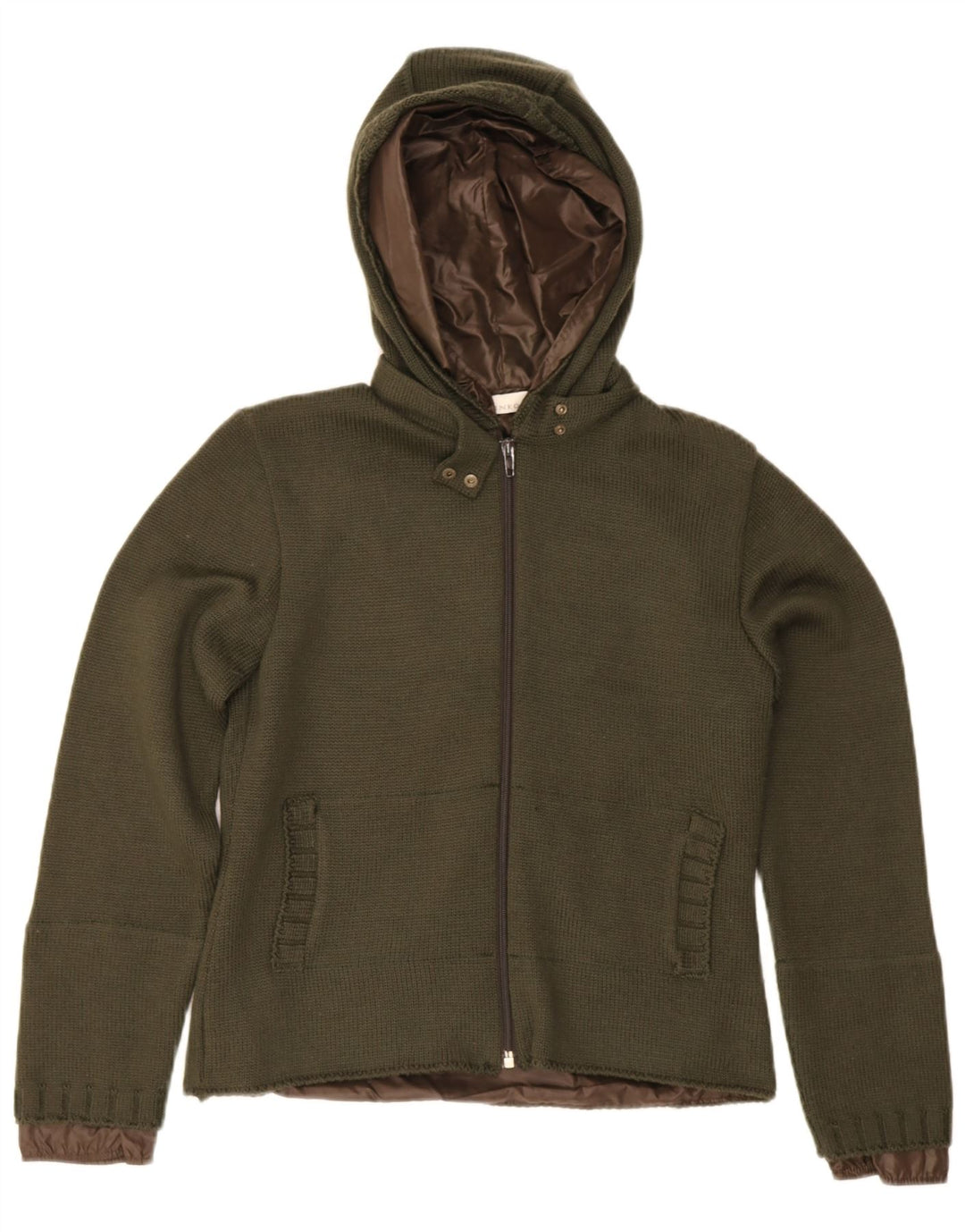 Pinko Dame Strik Hætte Bomber Jacket UK 10 Small Khaki Wool