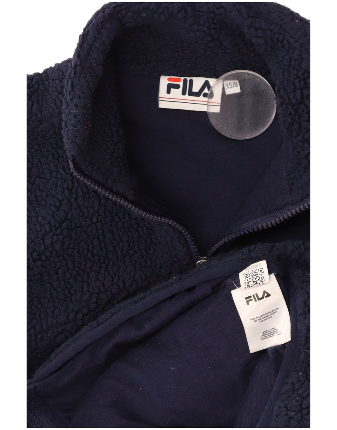 FILA Oversized grafisk fleecejakke til kvinder UK 6 XS Marineblå polyester