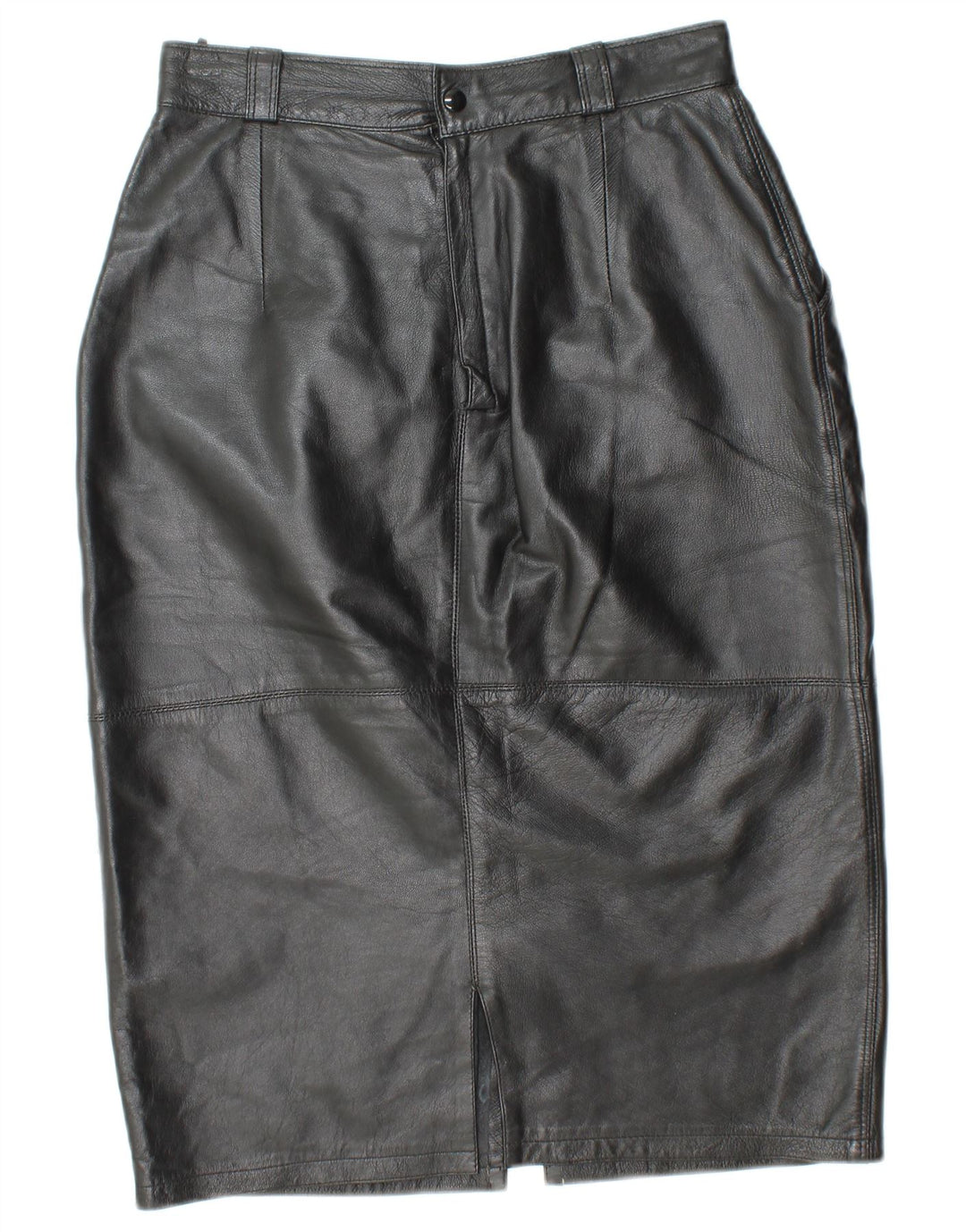 VINTAGE Højtaljet lædernederdel til kvinder IT 44 Medium W26 sort læder