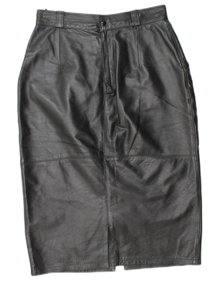 VINTAGE Højtaljet lædernederdel til kvinder IT 44 Medium W26 sort læder