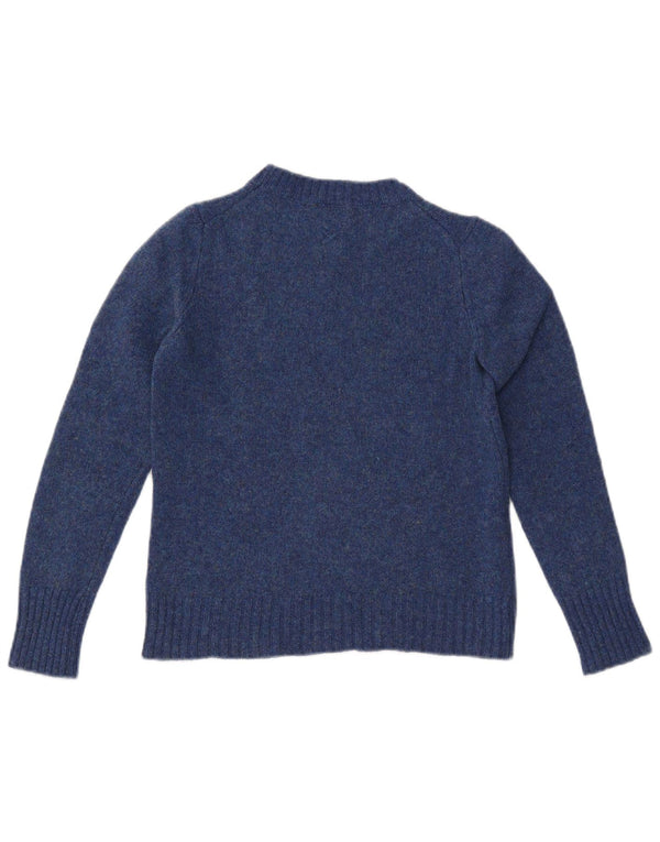 BENETTON Dame Crop Jumper Sweater med rund hals UK 6 XS Blue Wool