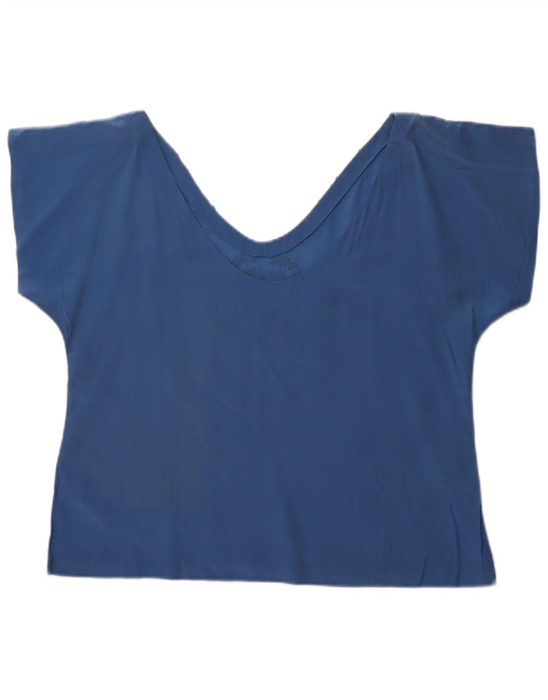 VINTAGE Womens Crop Blouse Top UK 14 Medium Blue