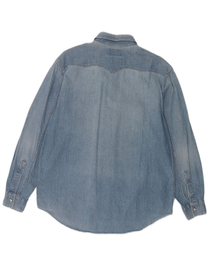 Vintage denimskjorte til mænd mellemblå bomuld
