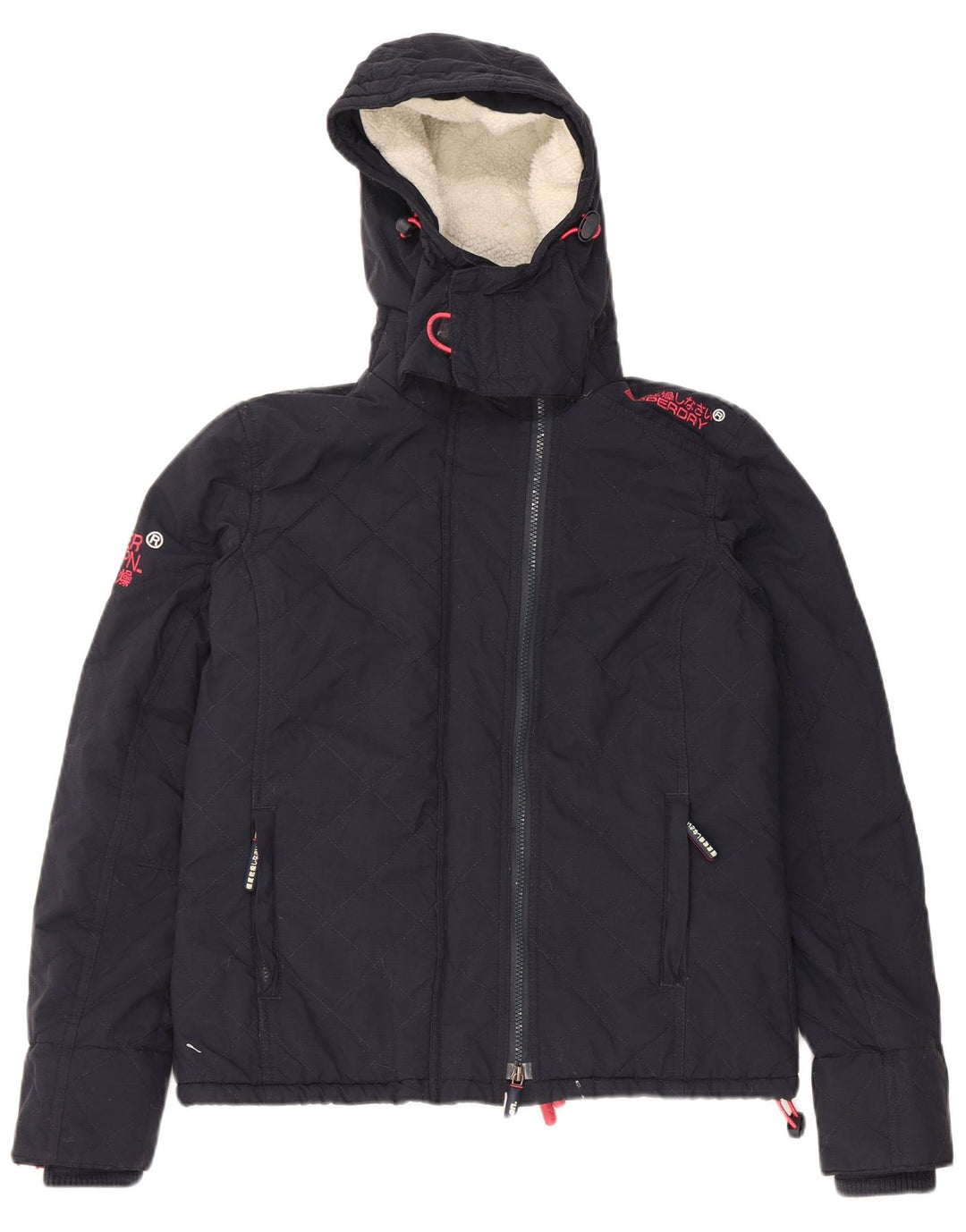 Superdry Windcheater vindjakke med hætte til kvinder UK 16 Large Navy Blue