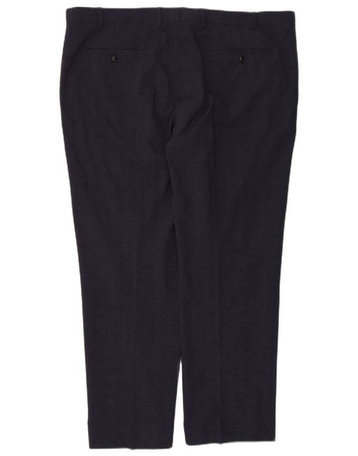 Marks & Spencer Herre Regular Suit Bukser W42 L29 Marineblå ternet uld