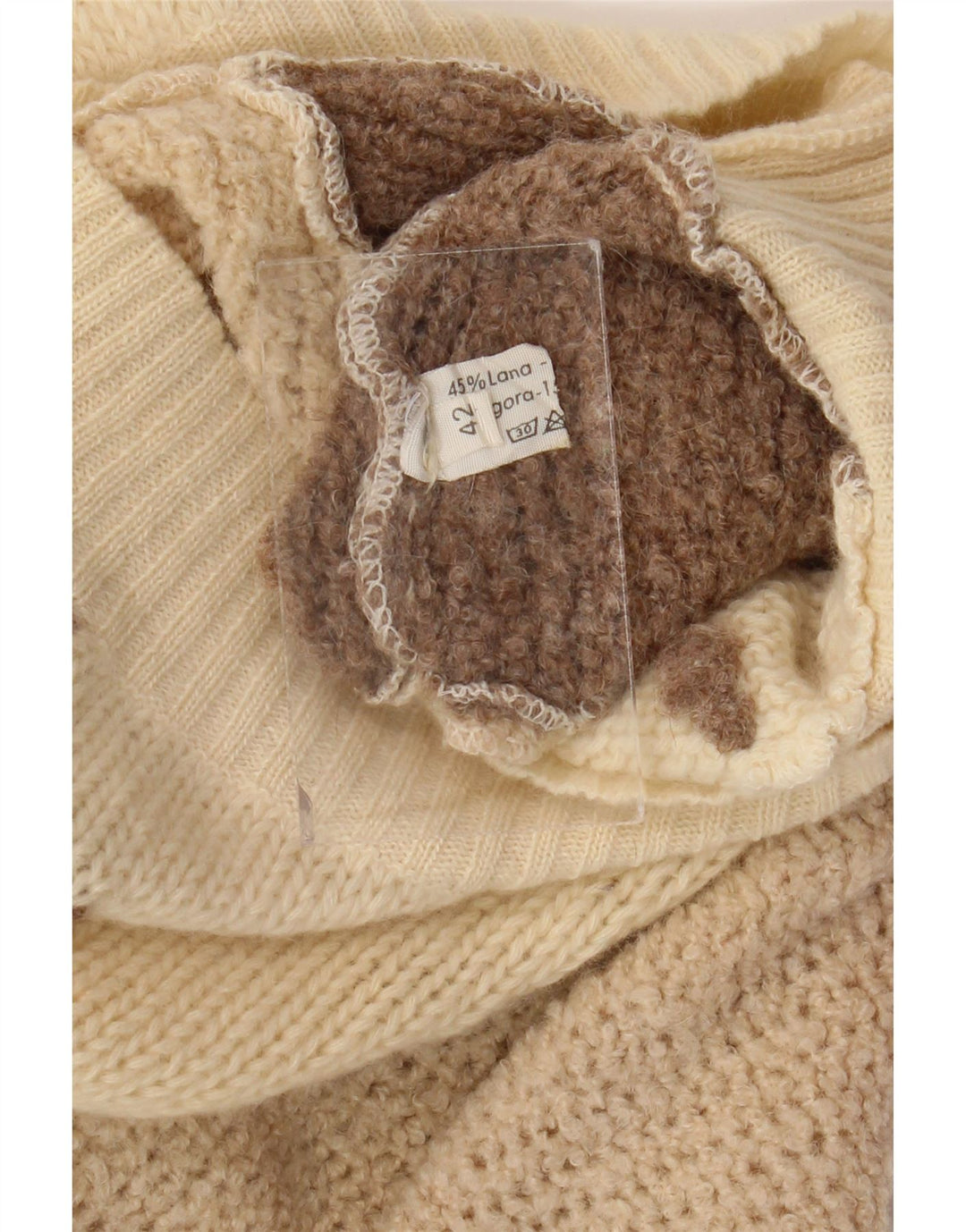 VINTAGE Dame Rullehalstrøje IT 42 Medium Beige Colourblock