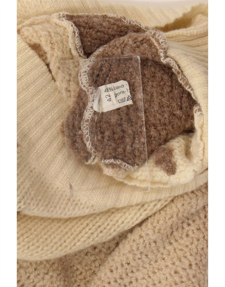 VINTAGE Dame Rullehalstrøje IT 42 Medium Beige Colourblock