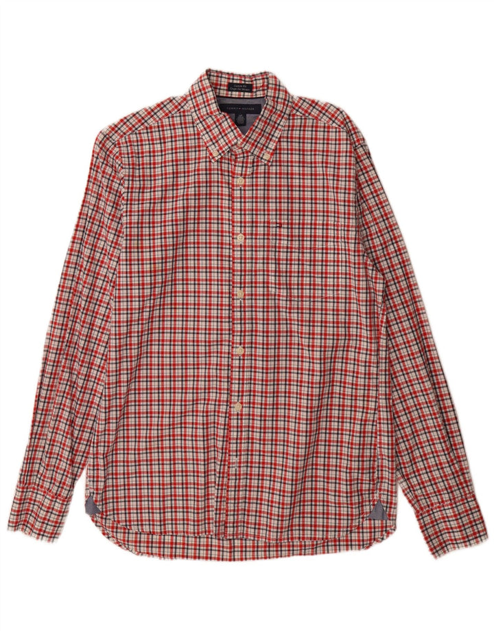 Tommy Hilfiger Herre Custom Fit skjorte Lille rød ternet bomuld
