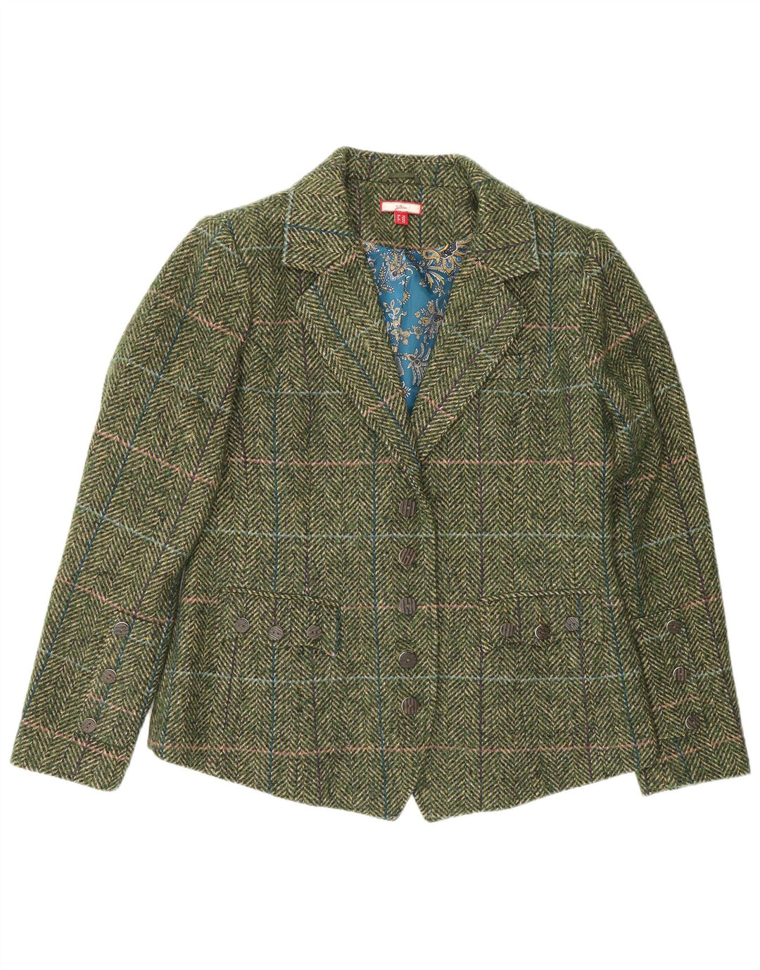 Joe Browns Dame 5 Button Blazer Jacket UK 14 Large Green Houndstooth