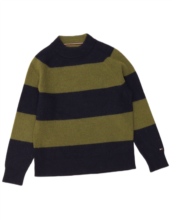 Tommy Hilfiger Herre Turtle Neck Jumper Sweater Medium Khaki Stribet Uld