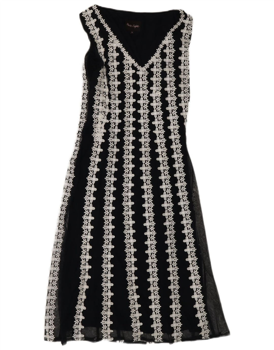 FASE otte Dame ærmeløs Maxikjole UK 10 Small Navy Blue Floral