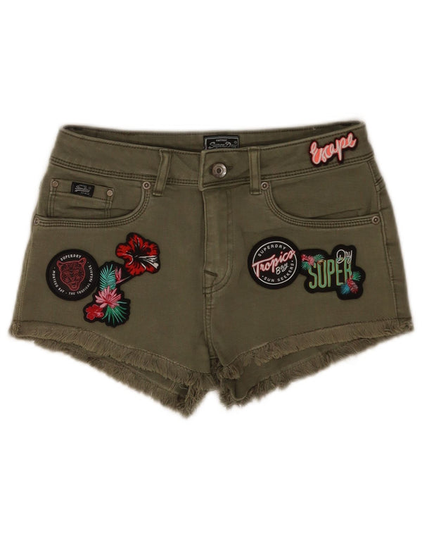 Superdry grafiske denimshorts til kvinder W28 Medium Green Floral Tropical