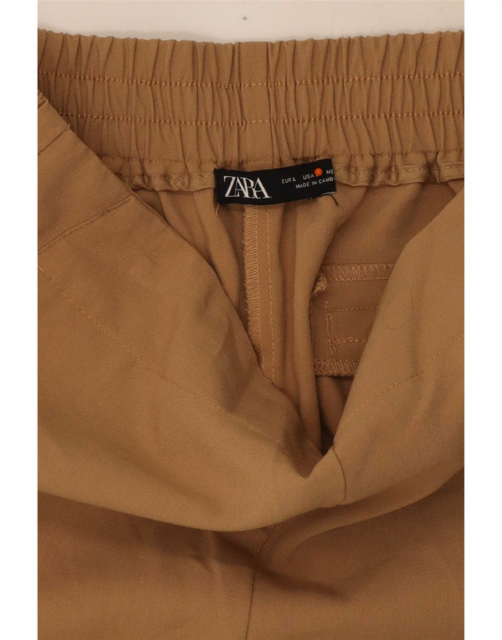Zara Dame Slim Cropped Trousers Large W33 L24 Beige Polyester