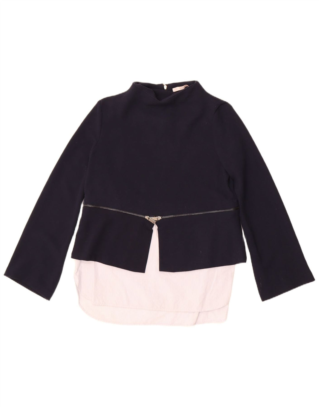 Zara Dame Langærmet Tunika Top UK 12 Medium Navy Blue Colourblock