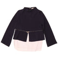 Zara Dame Langærmet Tunika Top UK 12 Medium Navy Blue Colourblock