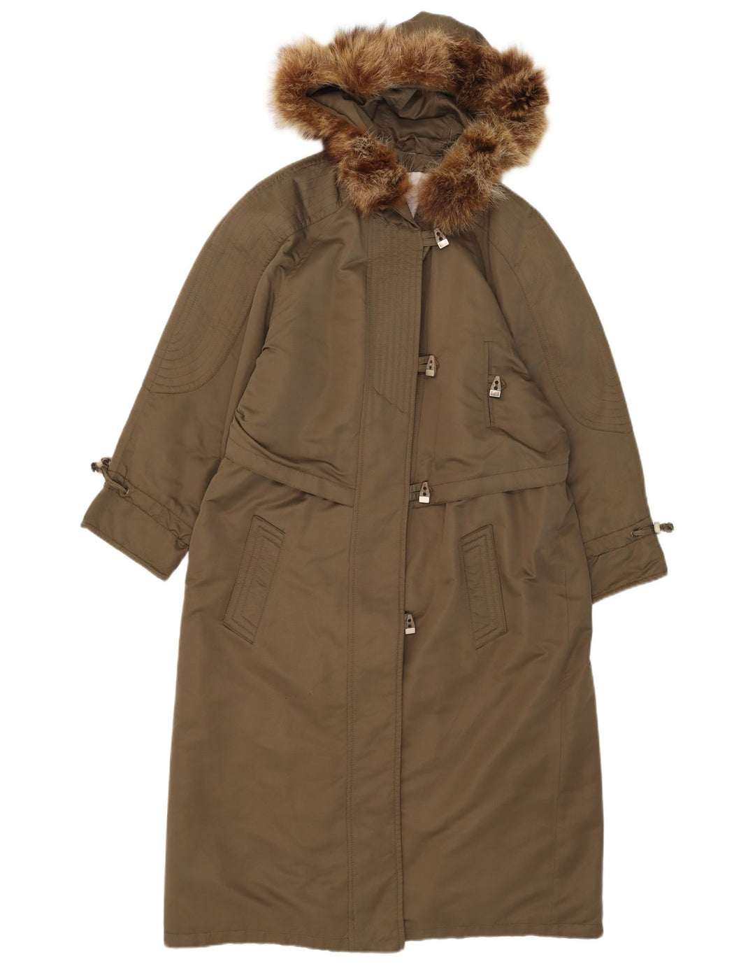 Vintage hættefrakke til kvinder UK 14 Stor Khaki Polyester
