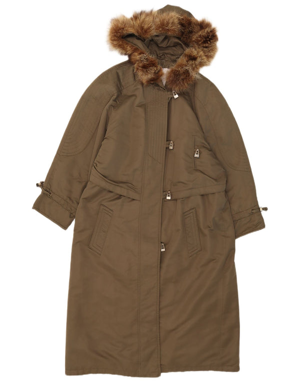 Vintage hættefrakke til kvinder UK 14 Stor Khaki Polyester