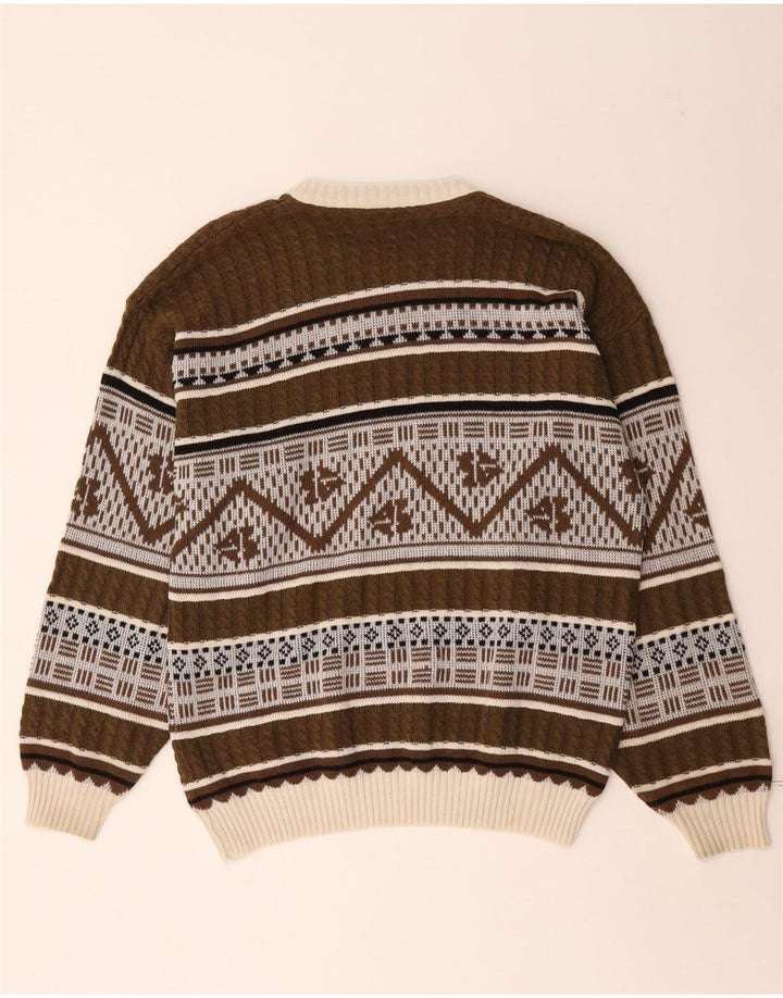 Ny Hurtig Herre Boat Neck Jumper Sweater Medium Brown Fair Isle