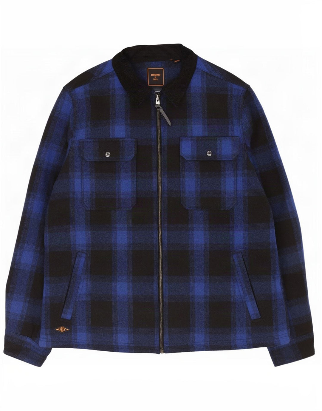 Superdry Herre Shacket Jacket UK 44 2XL Marineblå ternet uld