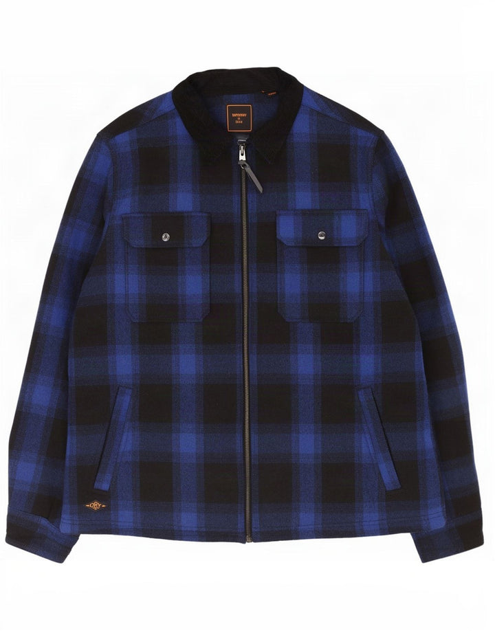 Superdry Herre Shacket Jacket UK 44 2XL Marineblå ternet uld