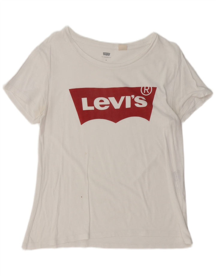 LEVI'S Dame Grafisk T-Shirt Top UK 12 Medium White