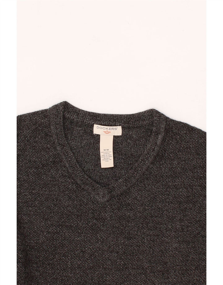 DOCKERS Mens V-Neck Jumper Sweater Medium Grey Acrylic Vintage Dockers and Second-Hand Dockers from Messina Hembry 