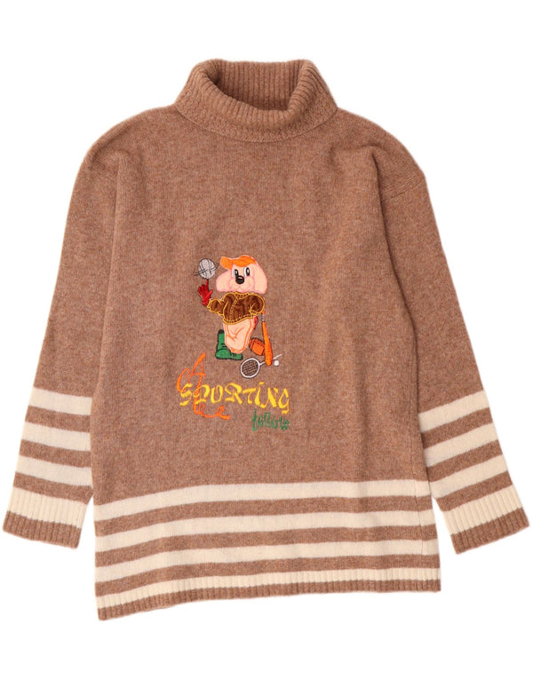 Vintage Dame Longline rullehals sweater UK 14 medium brun stribet