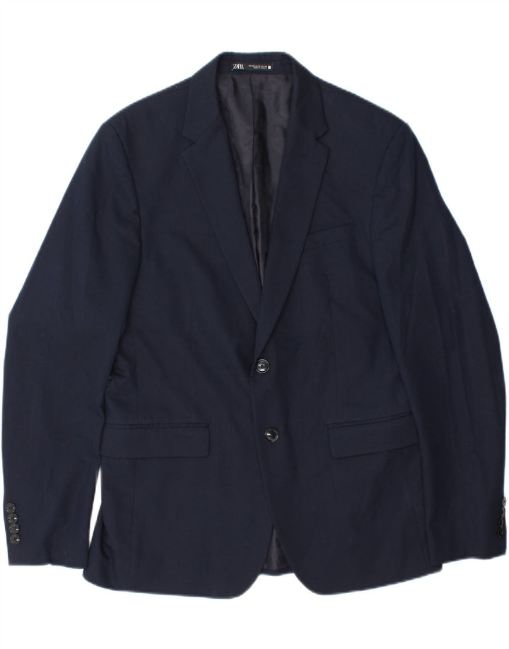 ZARA Mens 2 Button Blazer Jacket EU 48 Medium Navy Blue Viscose Vintage Zara and Second-Hand Zara from Messina Hembry 