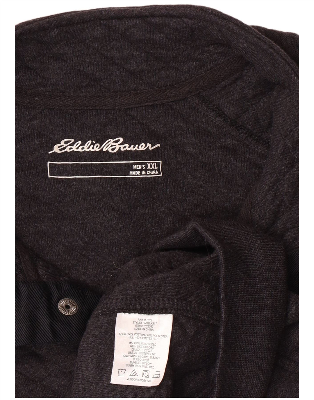 Eddie Bauer Herre Button Neck Sweatshirt Jumper 2XL Grå Geometrisk Bomuld