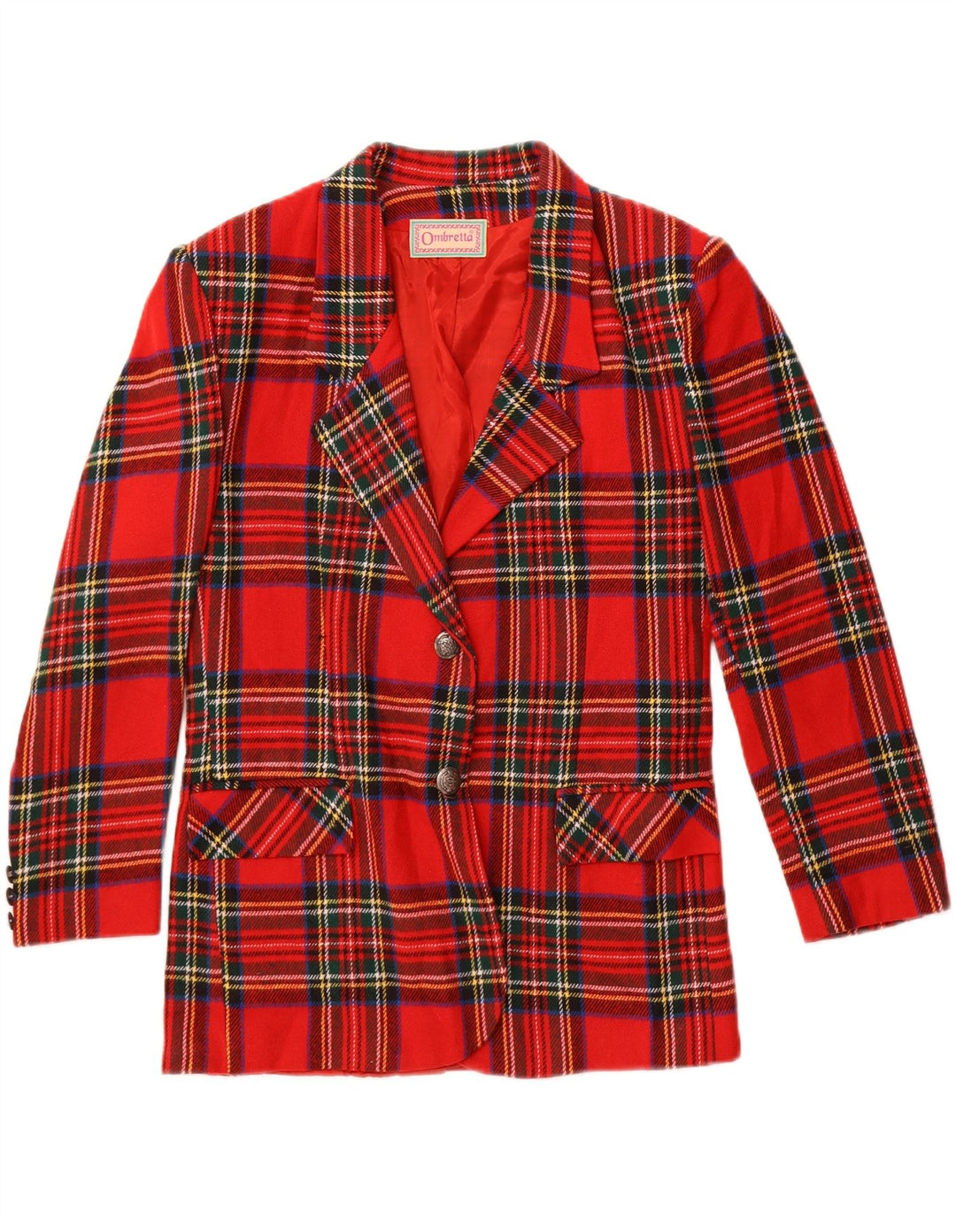 Vintage dame 2-knaps blazerjakke IT 44 Medium rød ternet uld