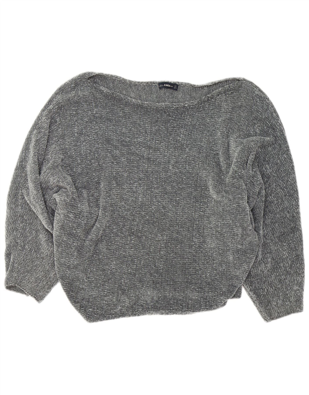 ZARA Dame Oversized Boat Neck Jumper Sweater UK 14 Medium Grey Polyester