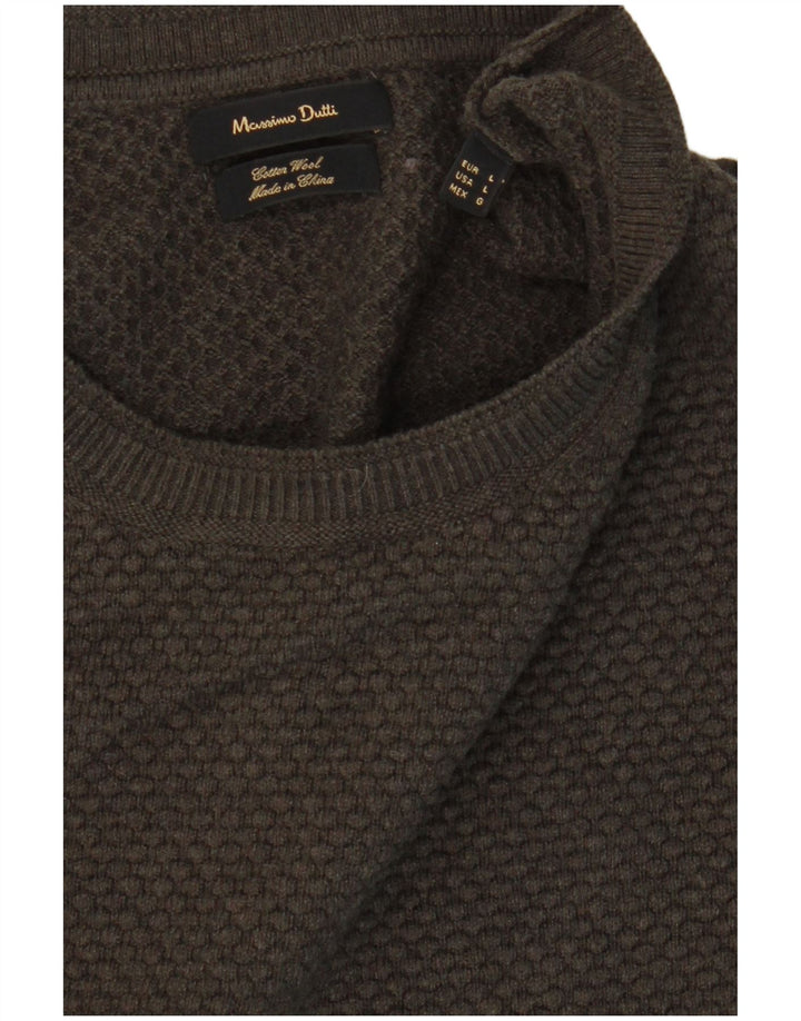 MASSIMO DUTTI Herre Crew Neck trøje Sweater Stor Khaki Bomuld