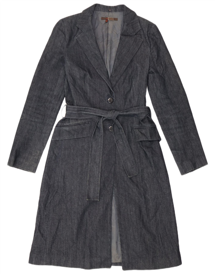 Zara Dame Overfrakke UK 12 Medium Marineblå Bomuld