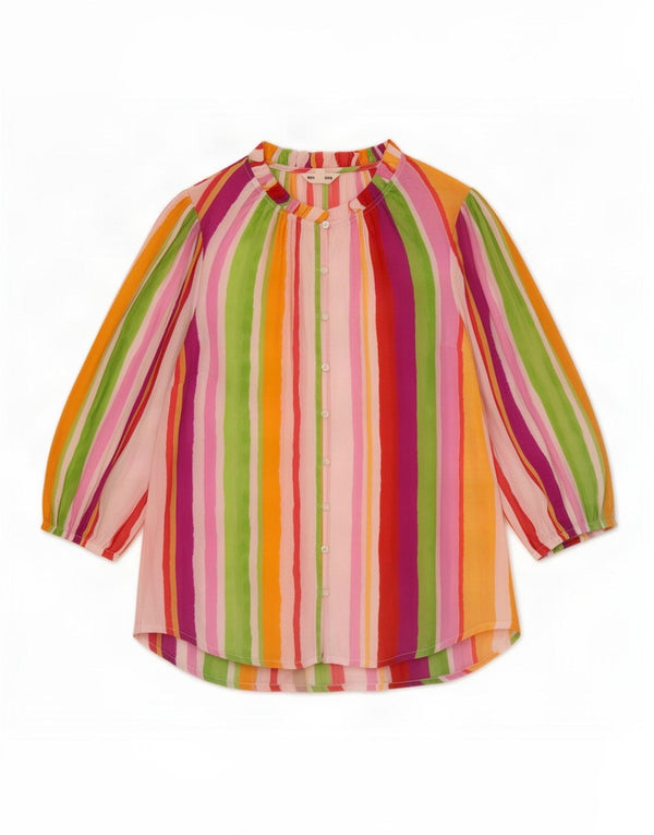 Monsoon Womens 3/4 Sleeve Shirt Blouse UK 14 Medium Multicoloured Striped