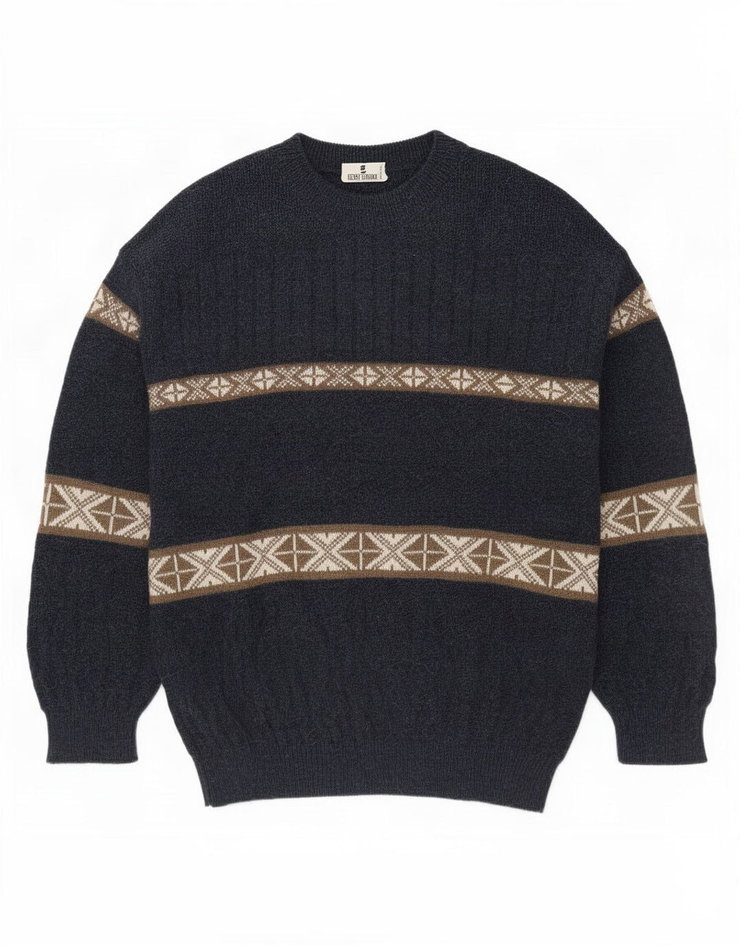 Vintage Herre Turtle Neck Jumper Sweater Medium Navy Blue Fair Isle