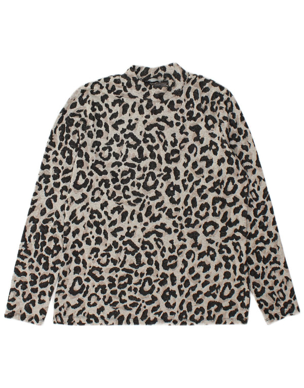 Oasis Dame Top Langærmet UK 14 Medium Grey Animal Print Polyester