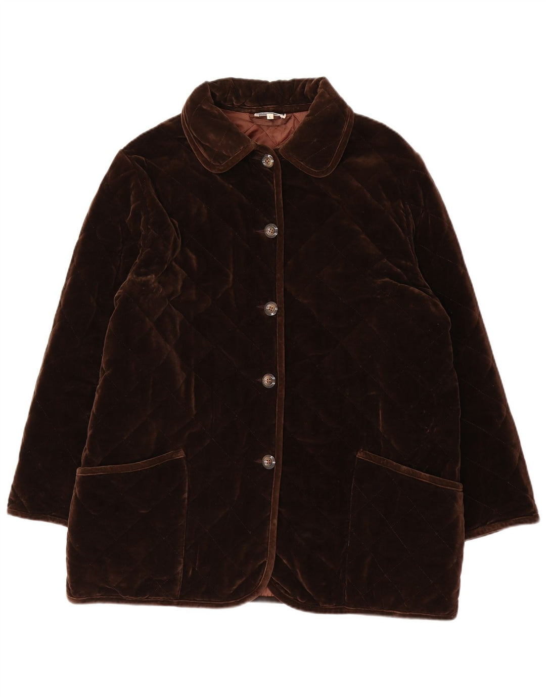 Luisa Spagnoli Dame Oversized Quiltet Jakke UK 16 Stor Brun Bomuld