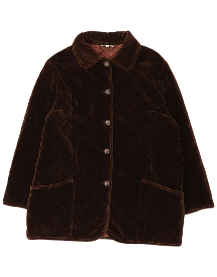 Luisa Spagnoli Dame Oversized Quiltet Jakke UK 16 Stor Brun Bomuld