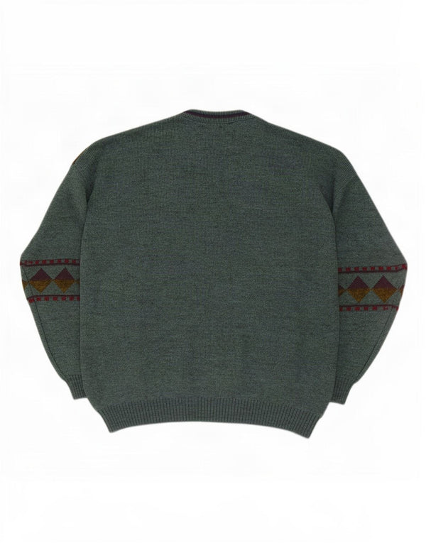 Ny Hurtig Herre By C&A Crew Neck Jumper Sweater XL Grøn geometrisk akryl