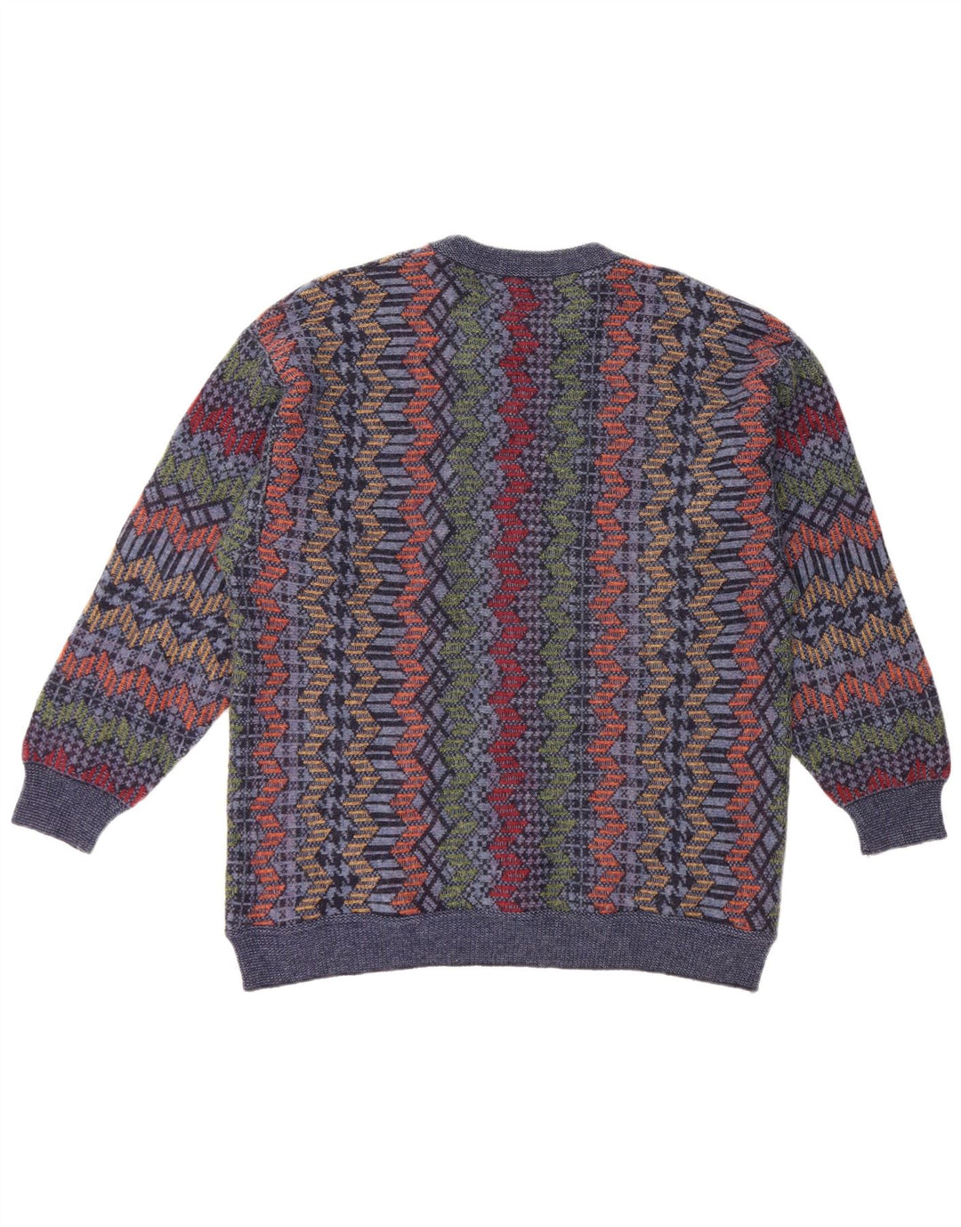 CASSAN Herre Boat Neck Jumper Sweater IT 52 Large Navy Blue Chevron Wool