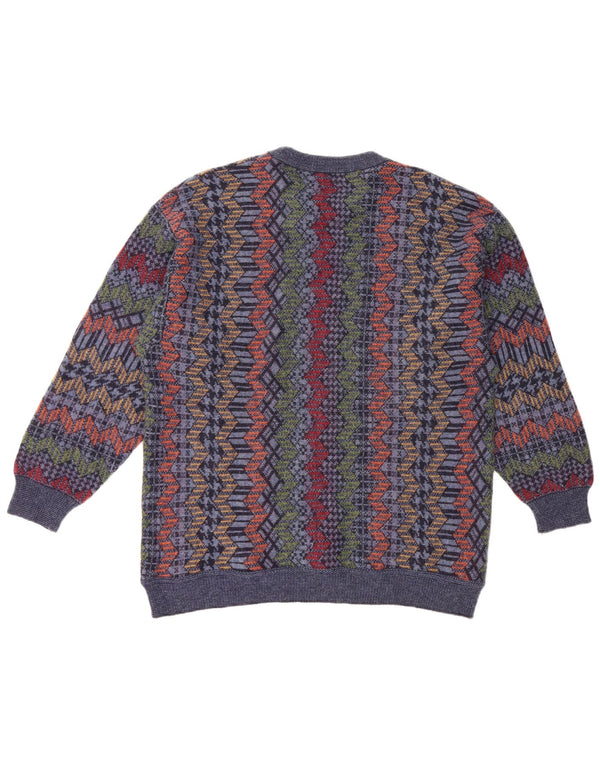 CASSAN Herre Boat Neck Jumper Sweater IT 52 Large Navy Blue Chevron Wool