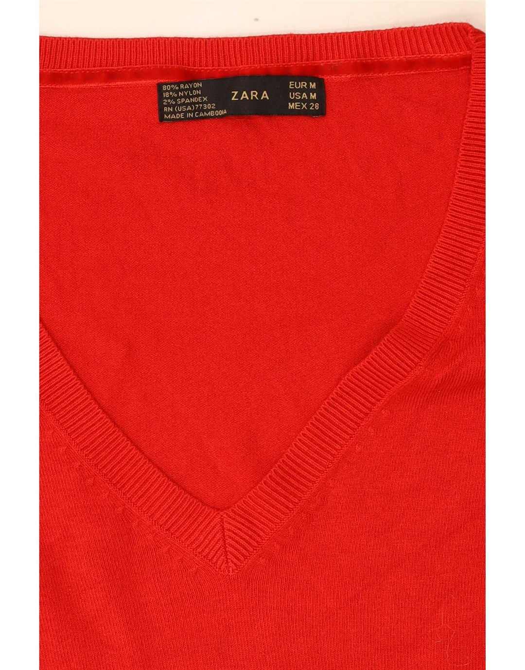 Zara Dame V-hals sweater UK 12 Medium Red Rayon