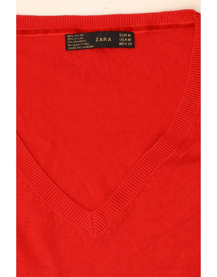 Zara Dame V-hals sweater UK 12 Medium Red Rayon